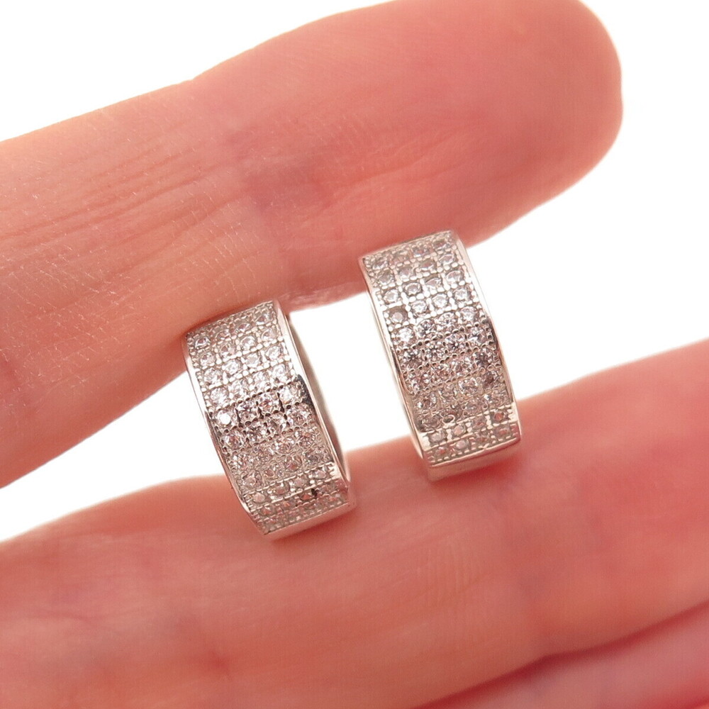 925 Sterling Silver Round-Cut C Z Hoop Earrings